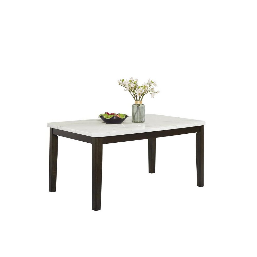 64" White faux marble dinging table. Picture 1