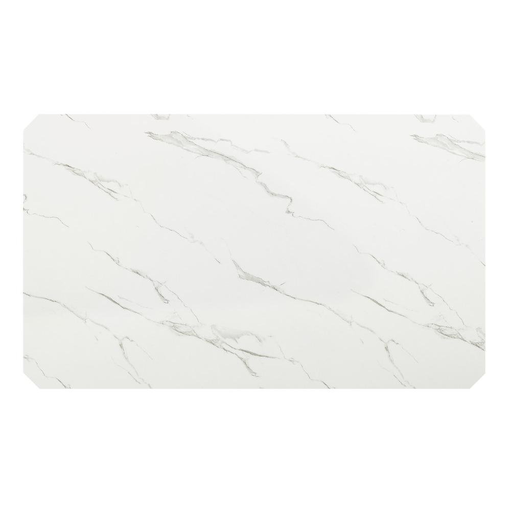 64" White faux marble dinging table. Picture 2