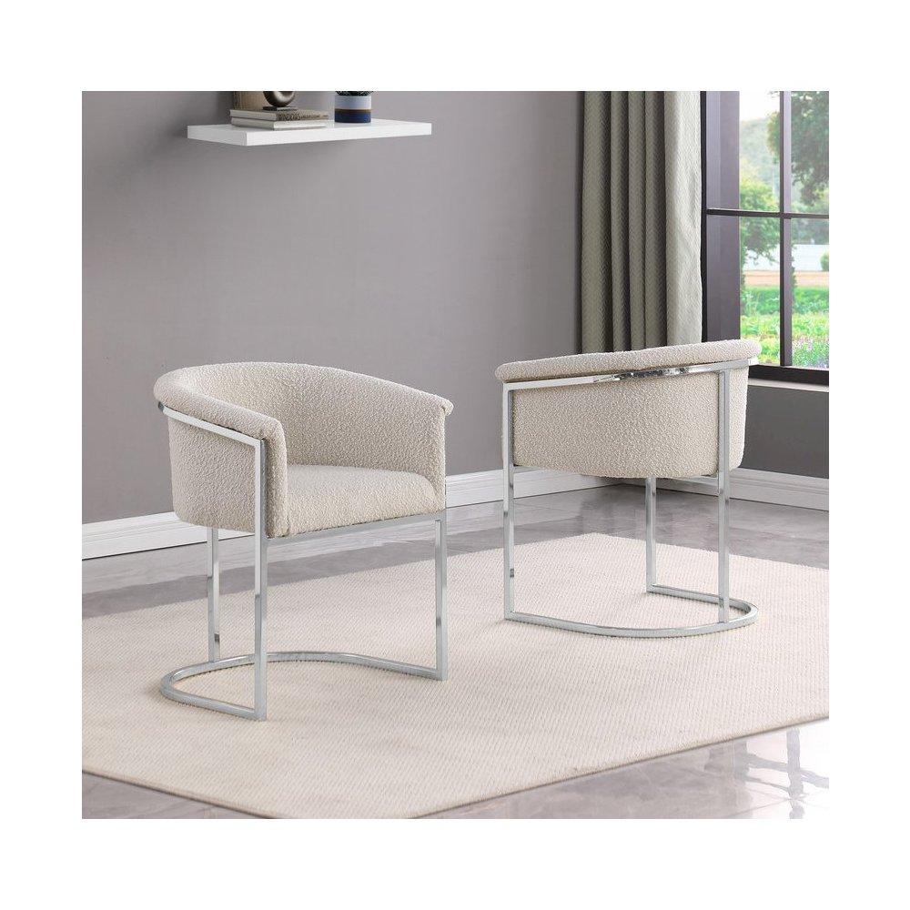Best Quality teddy Boucle in cream side chair - Set of 2. Picture 4