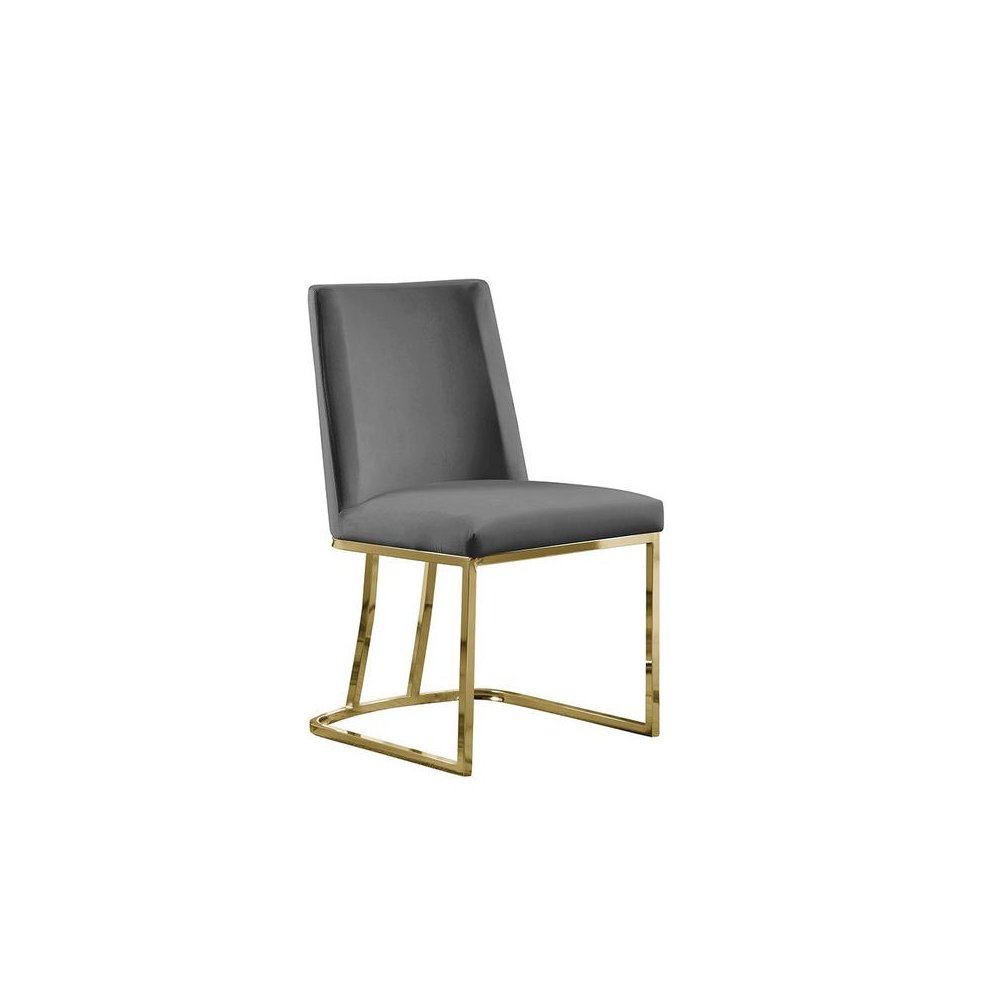 Velvet Upholstered Side Chair, Gold Color Legs, 4 Colors to Choose (Set of 2) - Dark Grey. Picture 1