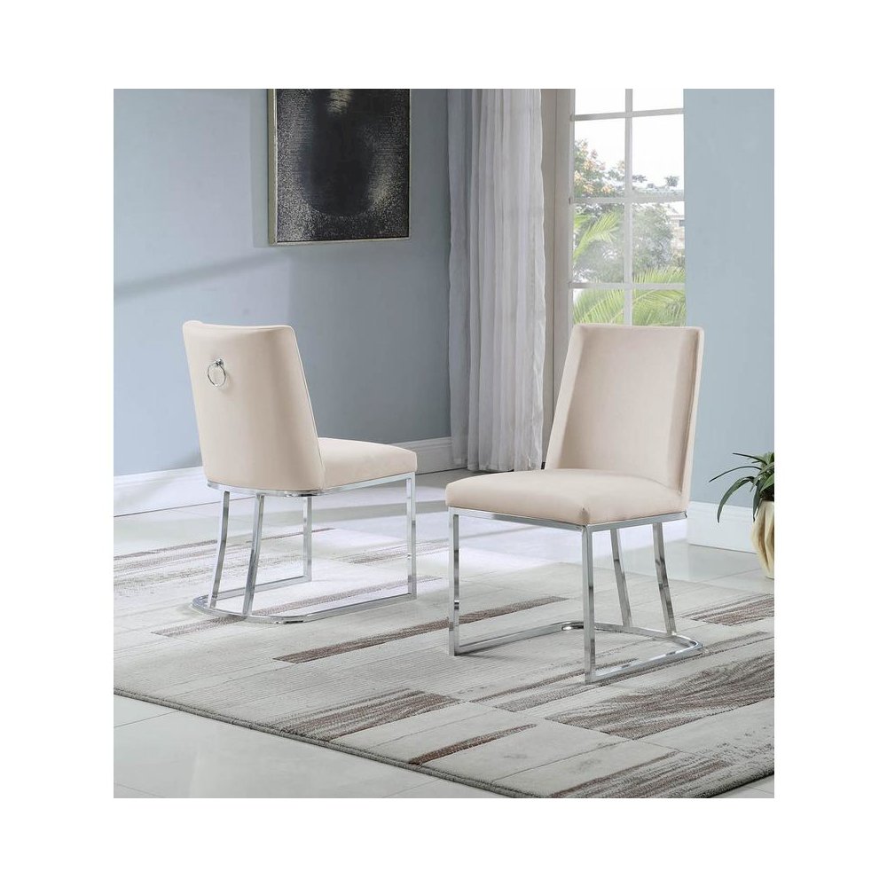 Velvet Upholstered Side Chair, Silver Color Legs, 4 Colors to Choose (Set of 2) - Beige. Picture 2