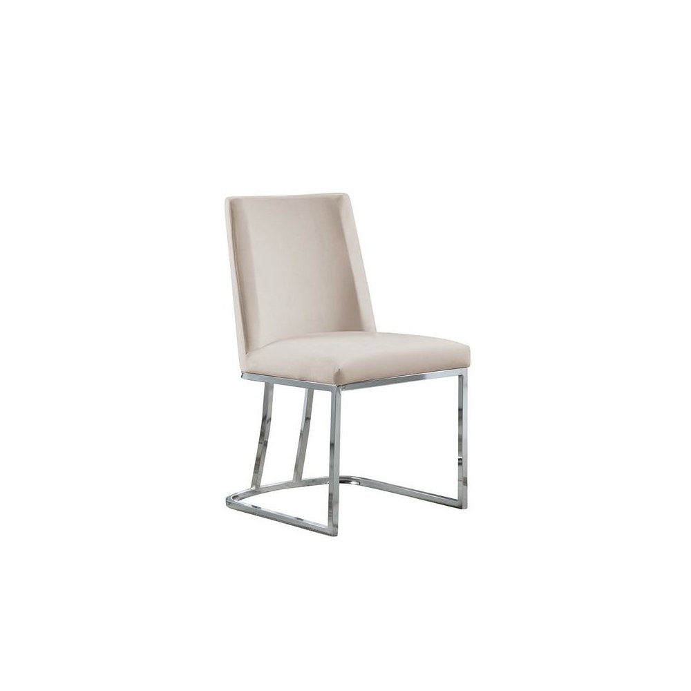 Velvet Upholstered Side Chair, Silver Color Legs, 4 Colors to Choose (Set of 2) - Beige. Picture 1