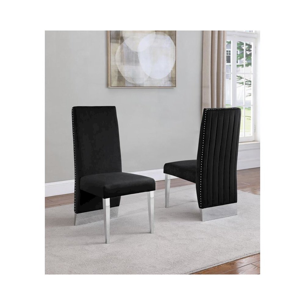 Tufted Velvet Upholstered Dining Chair, 4 Colors to Choose (Set of 2) - Black. Picture 1