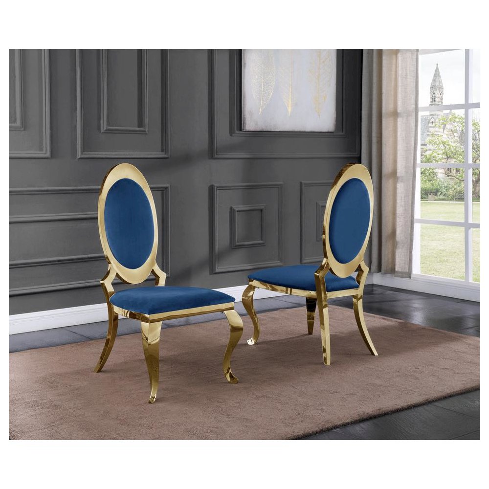 Velvet Uph. Dining Chair, Gold Stainless Steel Frame (Set of 2) - Navy Blue. Picture 2