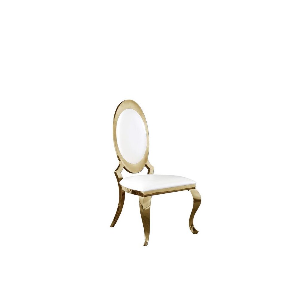 Faux Leather Dining Chair, Gold Stainless Steel Frame (Set of 2) - White. Picture 1