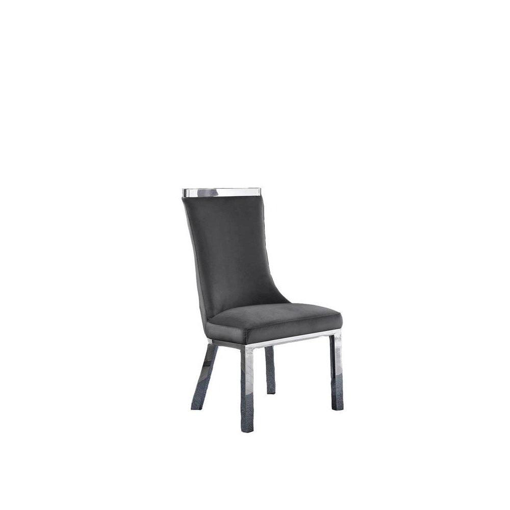 Upholstered dining chiars set of 2 in Dark gray velvet fabric with stainless steel base. Picture 2