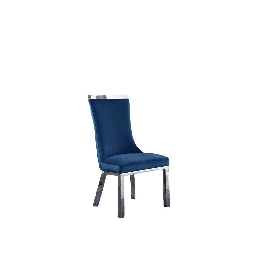 Upholstered dining chiars set of 2 in Navy blue velvet fabric with stainless steel base. Picture 2