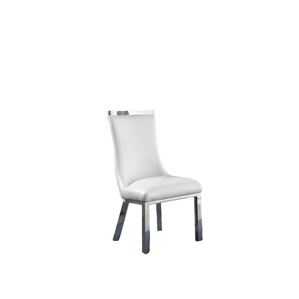 Upholstered dining chiars set of 2 in White faux leather with stainless steel base. Picture 2