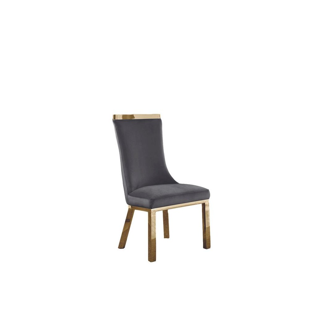 Upholstered dining chairs set of 2 in Dark gray velvet fabric - gold colored stainless steel base. Picture 2