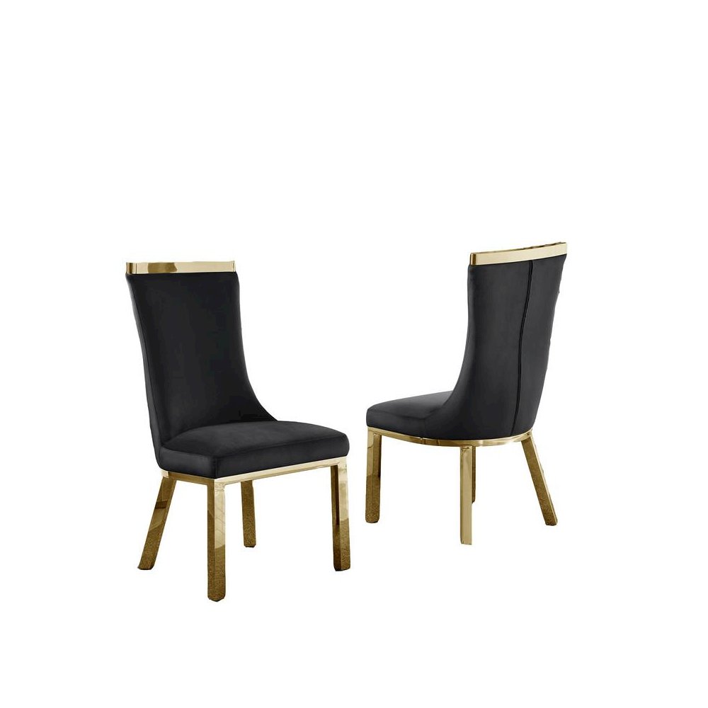 Upholstered dining chairs set of 2 in Black velvet fabric with gold colored stainless steel base. Picture 3