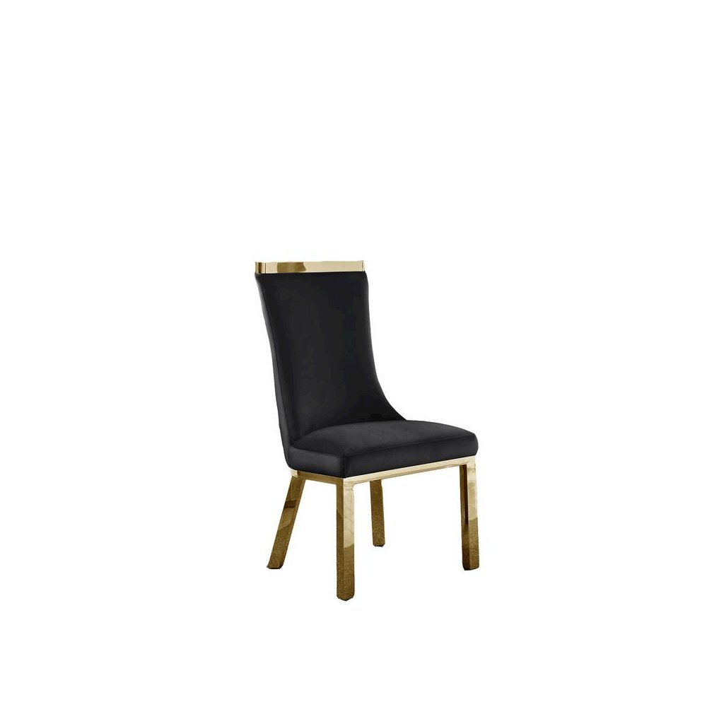 Upholstered dining chairs set of 2 in Black velvet fabric with gold colored stainless steel base. Picture 2