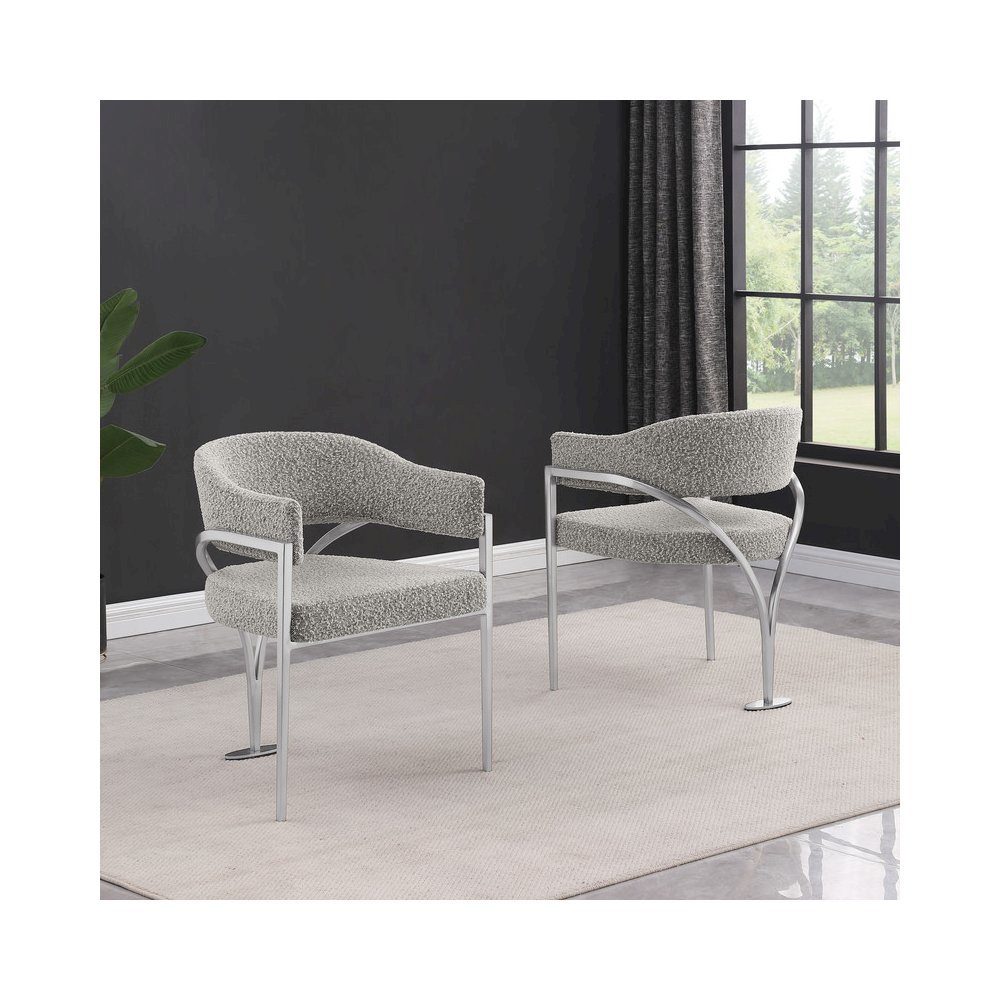 Modern Upholstered Chair with Rich Gray Boucle Fabric Set of 2. Picture 5