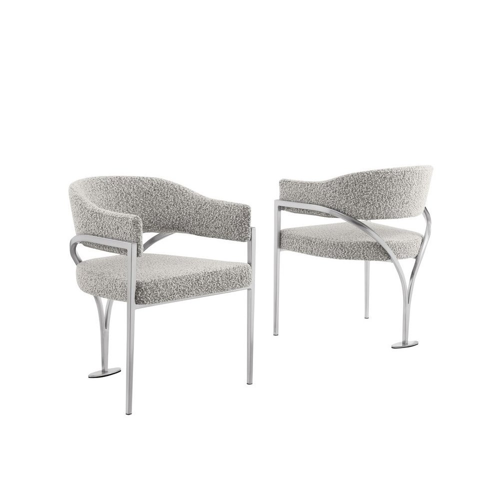 Modern Upholstered Chair with Rich Gray Boucle Fabric Set of 2. Picture 1
