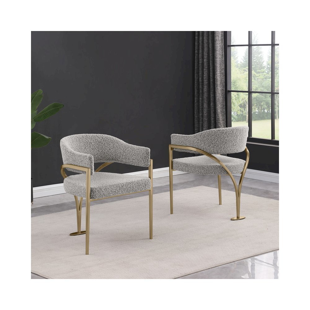Modern Upholstered Chair with Rich Gray Boucle Fabric Set of 2. Picture 5
