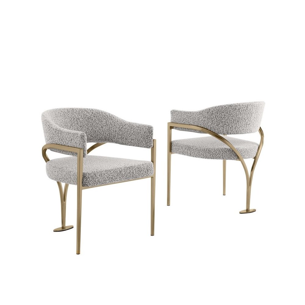 Modern Upholstered Chair with Rich Gray Boucle Fabric Set of 2. Picture 1