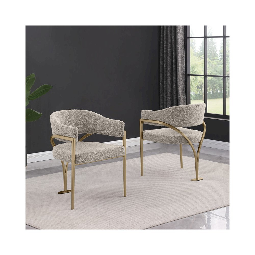 Modern Upholstered Chair with Gray Boucle Fabric Set of 2. Picture 5