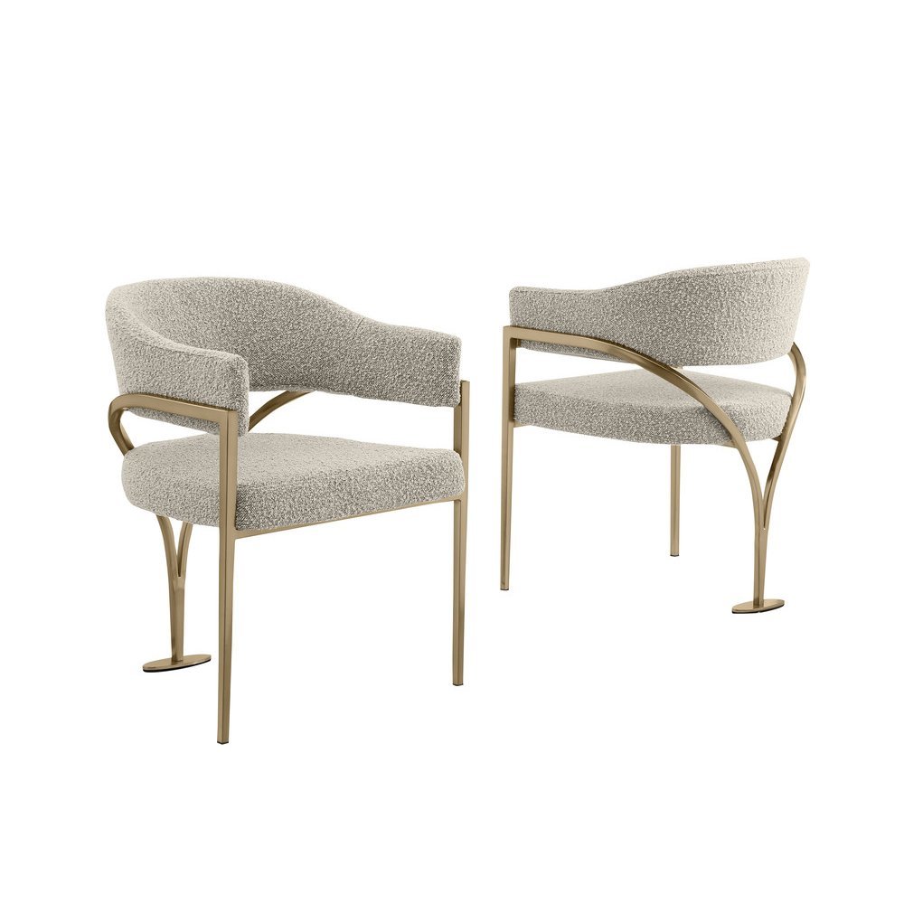 Modern Upholstered Chair with Gray Boucle Fabric Set of 2. Picture 1