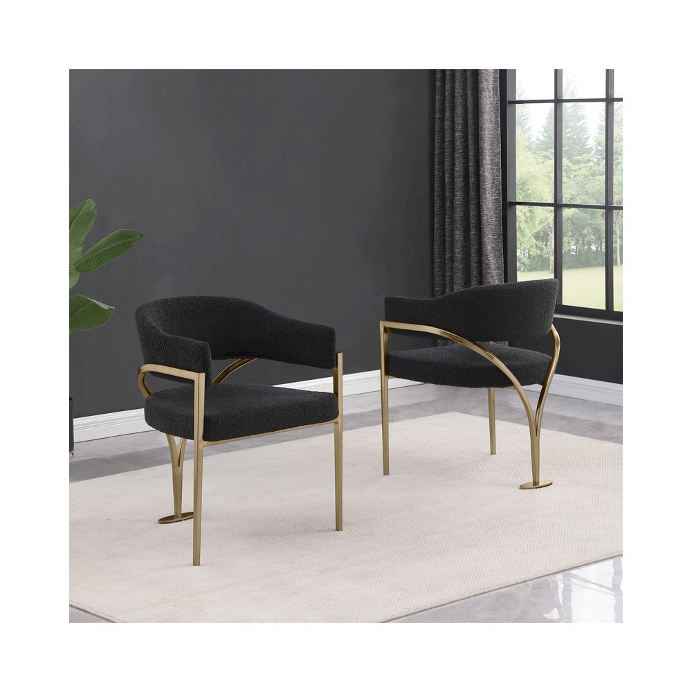 Modern Upholstered Chair with Black Boucle Fabric Set of 2. Picture 5
