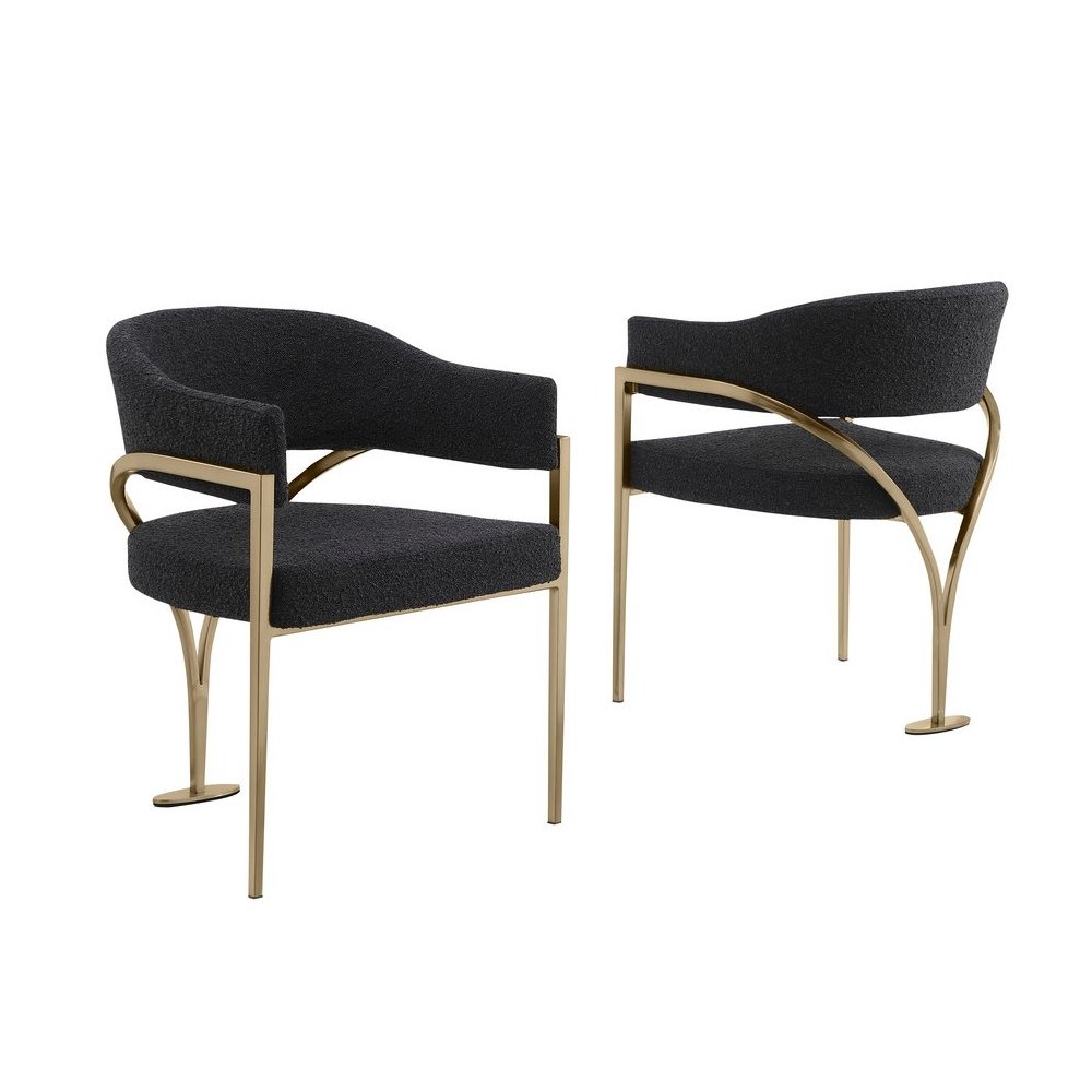 Modern Upholstered Chair with Black Boucle Fabric Set of 2. Picture 1