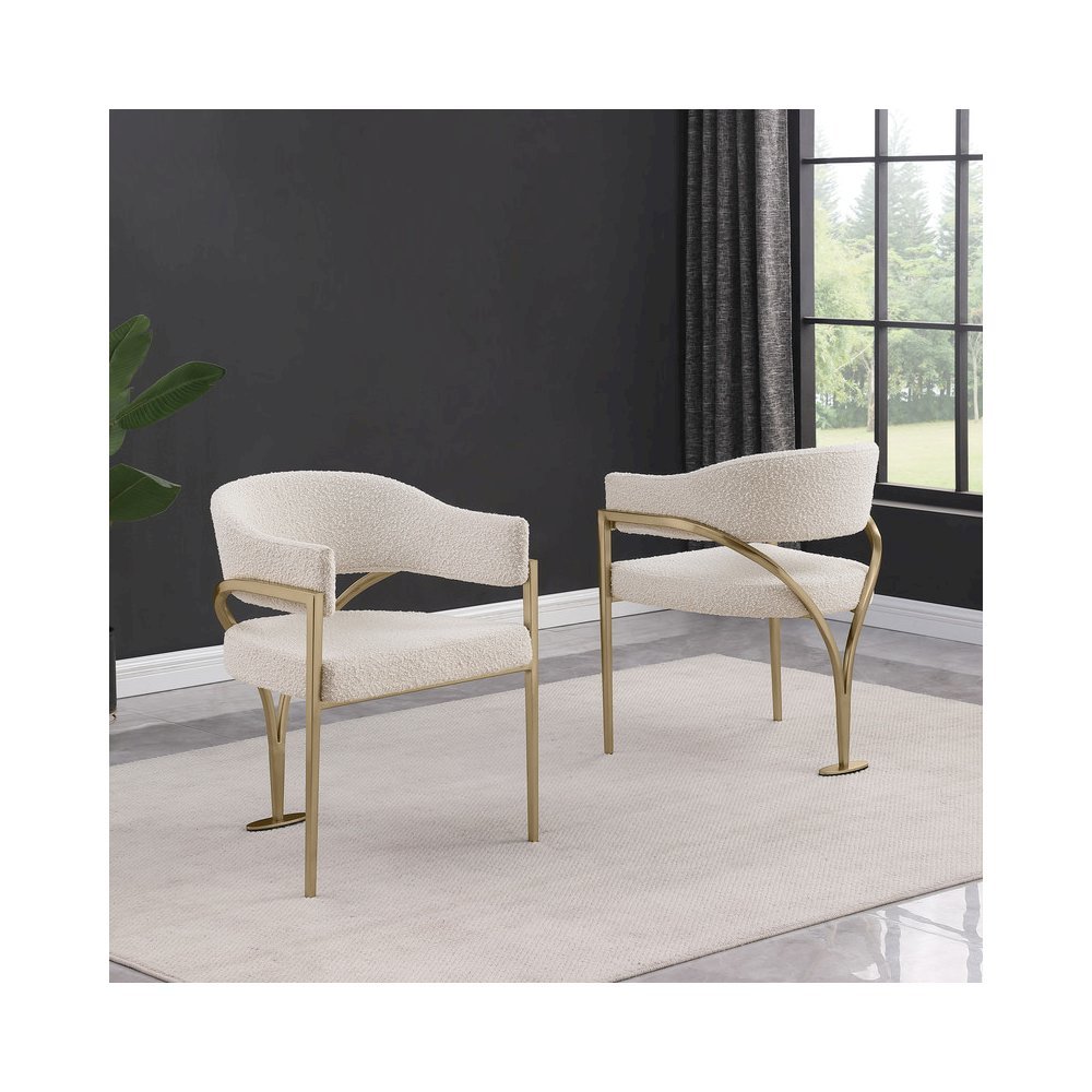 Modern Upholstered Chair with Cream Boucle Fabric Set of 2. Picture 5