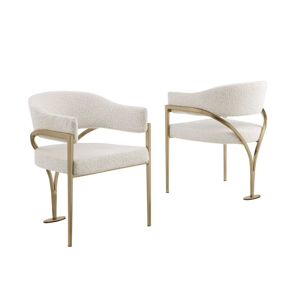 Modern Upholstered Chair with Cream Boucle Fabric Set of 2. Picture 1