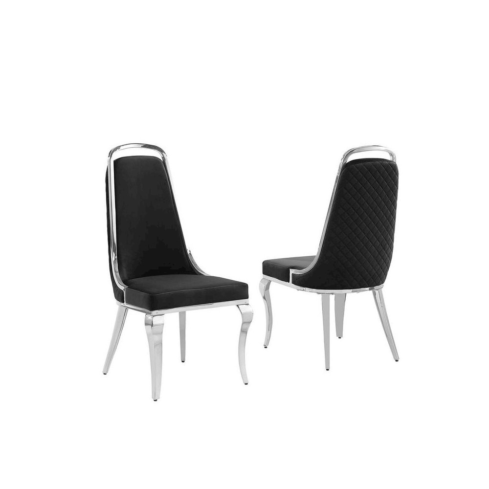 Black velvet high back chair with silver chrome trim, set of 2. Picture 1