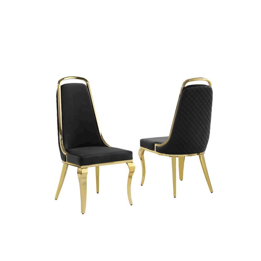 Black velvet high back chair with gold chrome trim, set of 2. Picture 1