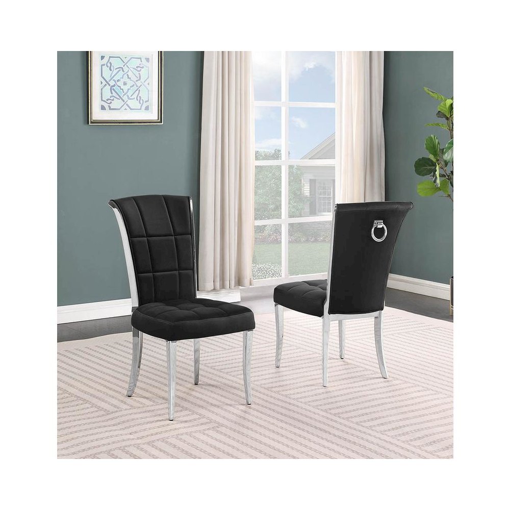Black velvet side chairs with silver base and a decorative back ring (SET OF 2). Picture 2