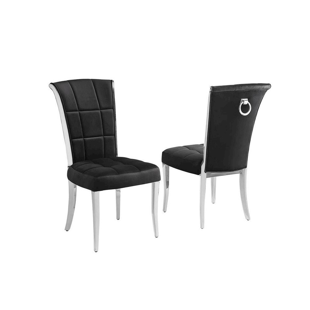 Black velvet side chairs with silver base and a decorative back ring (SET OF 2). Picture 1