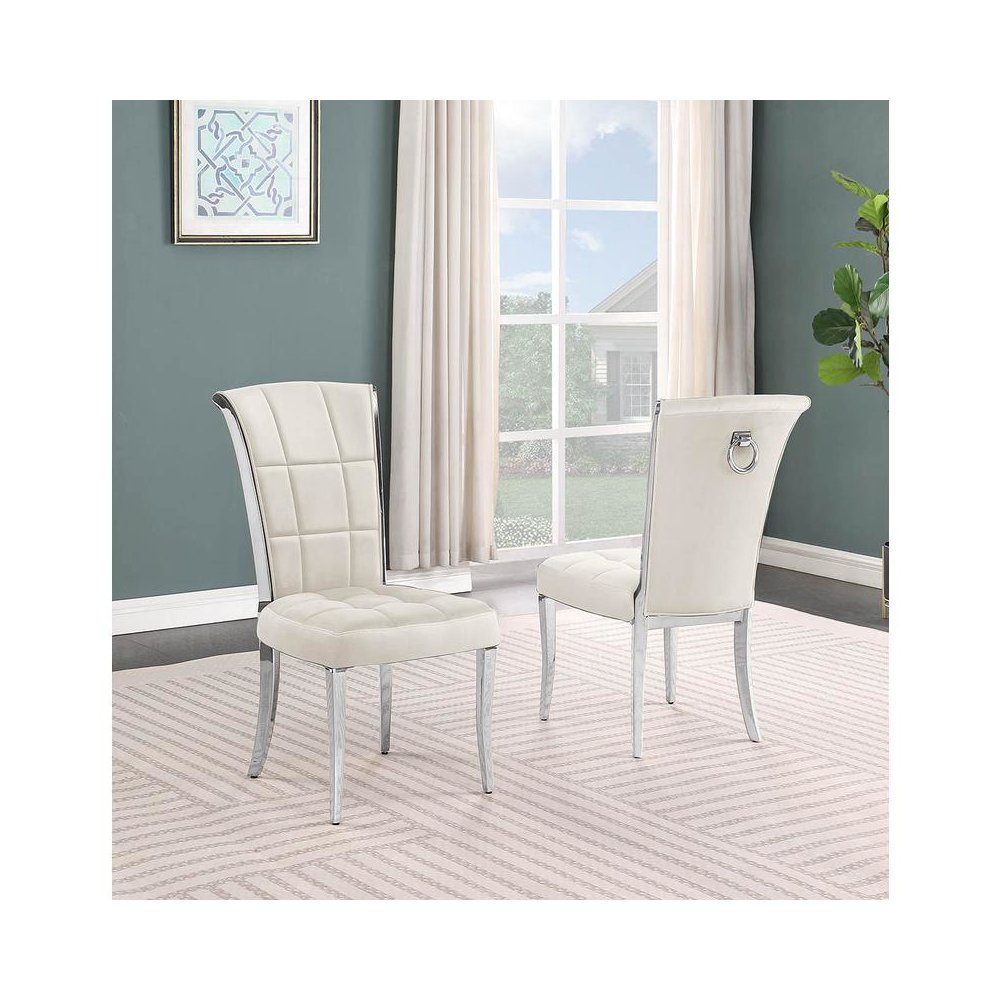 Cream velvet chairs with silver base and a decorative back ring (SET OF 2). Picture 2