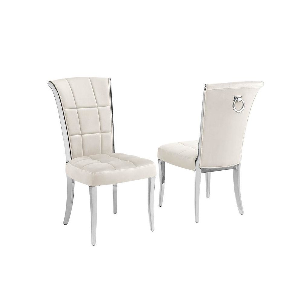 Cream velvet chairs with silver base and a decorative back ring (SET OF 2). Picture 1