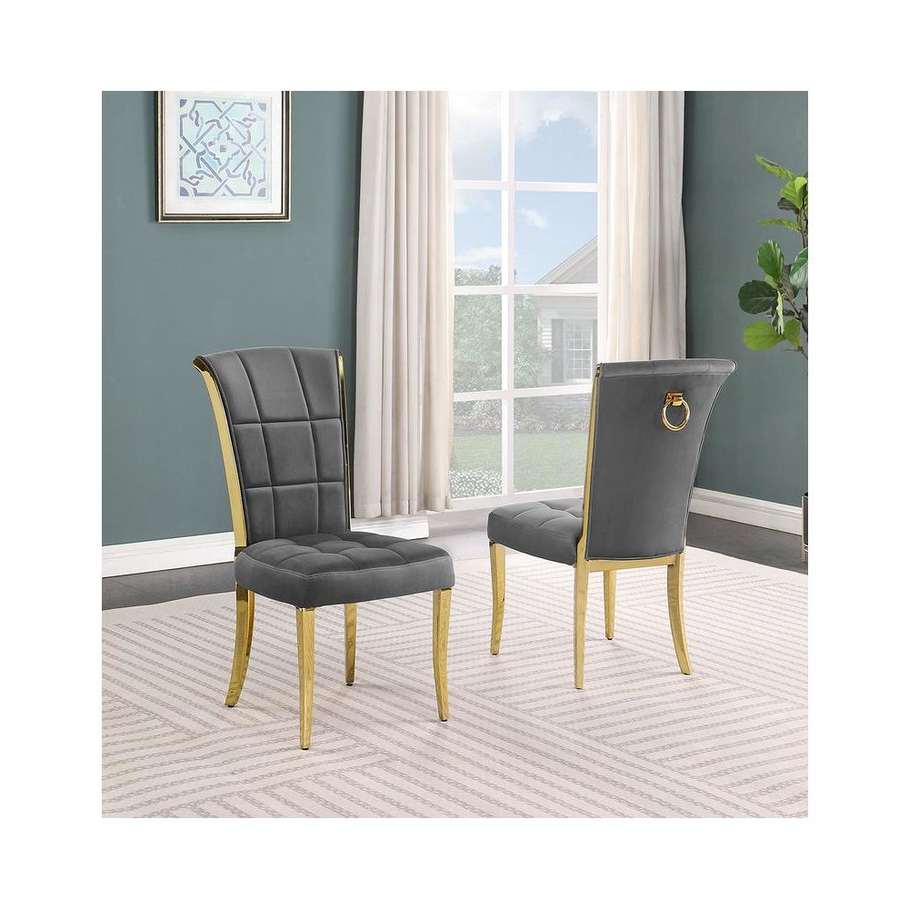 Dark grey velvet side chairs with gold color base (SET OF 2). Picture 2