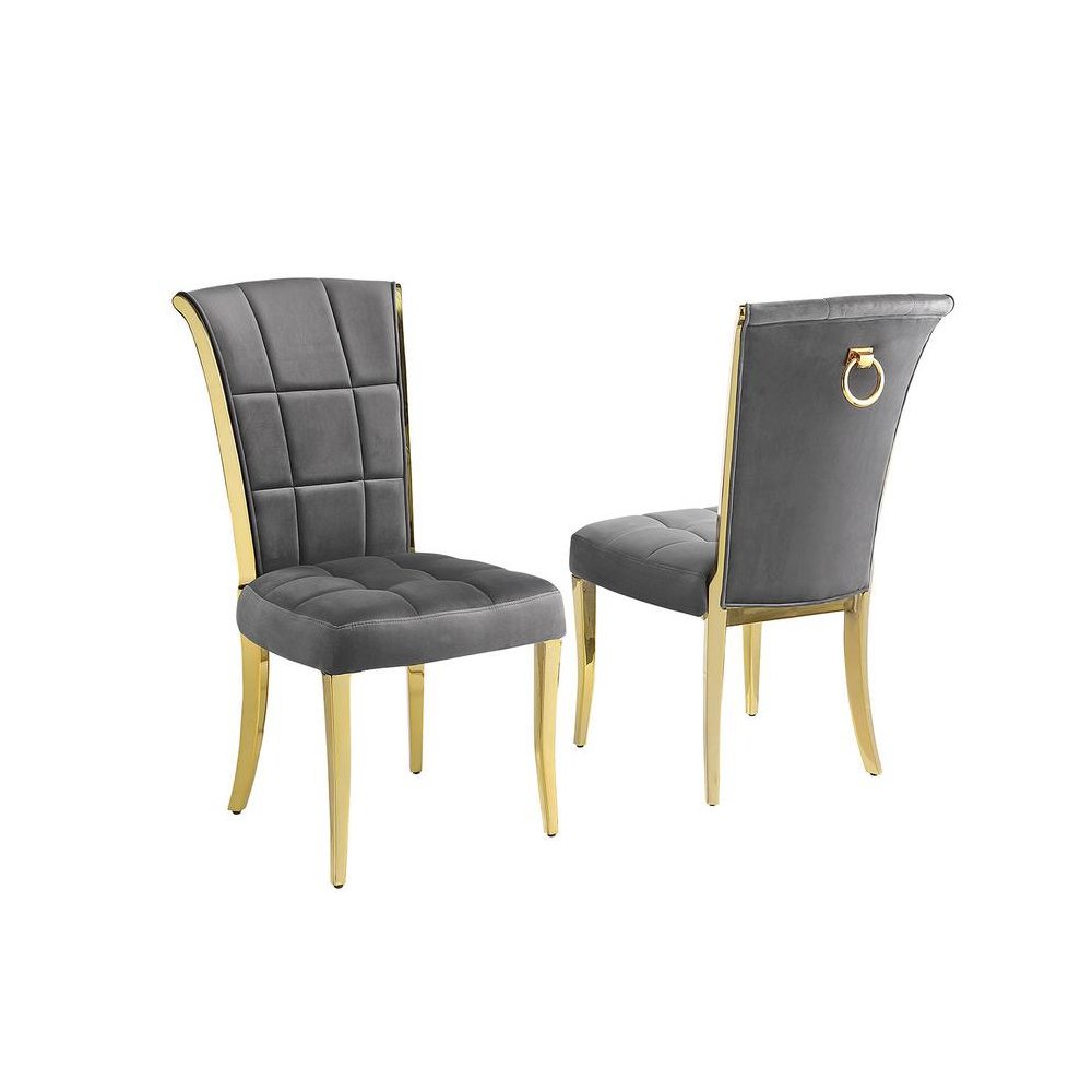 Dark grey velvet side chairs with gold color base (SET OF 2). Picture 1