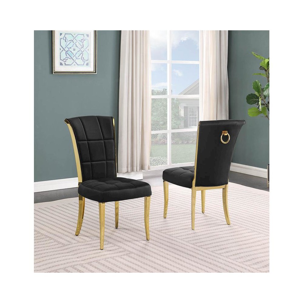 Black velvet side chairs with gold color base (SET OF 2). Picture 2