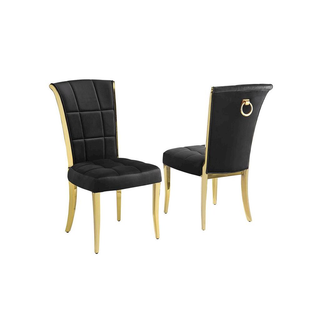 Black velvet side chairs with gold color base (SET OF 2). Picture 1