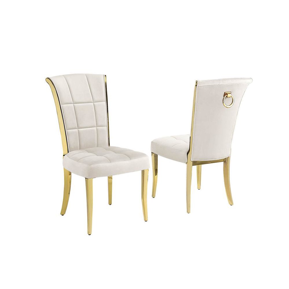 Cream velvet chairs with gold color base (SET OF 2). Picture 1