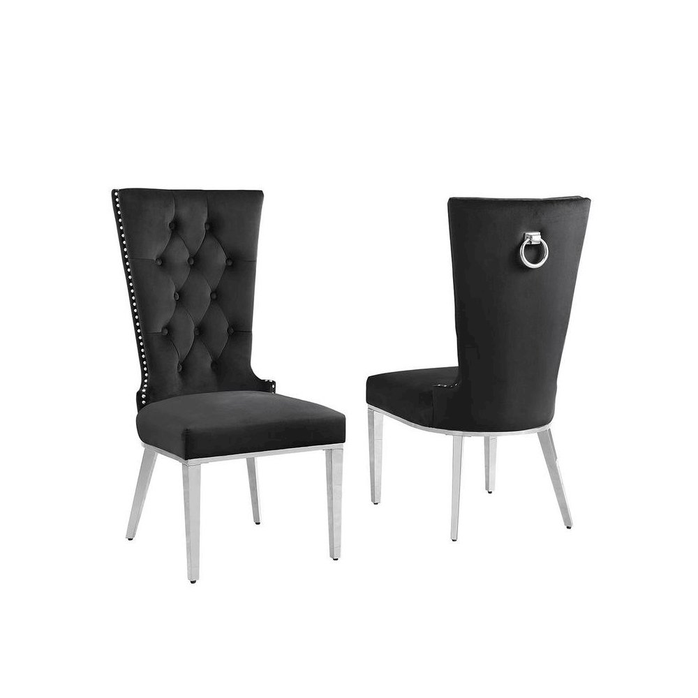 Black velvet side chair with silver stainless steel base (SET OF 2). Picture 1