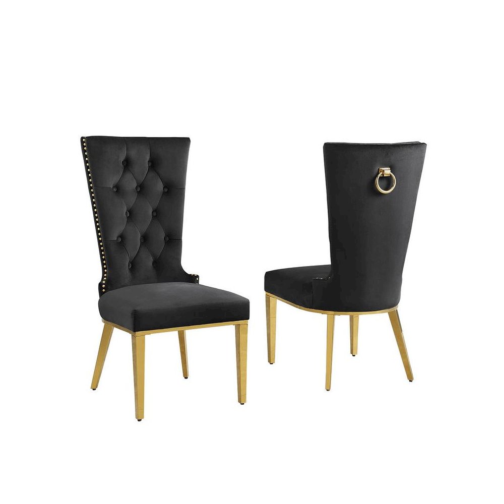Black velvet side chair with gold stainless steel base (SET OF 2). Picture 1