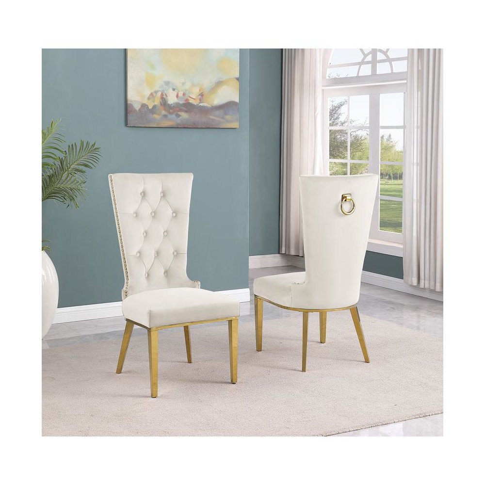 Cream velvet side chair with gold stainless steel base (SET OF 2). Picture 2