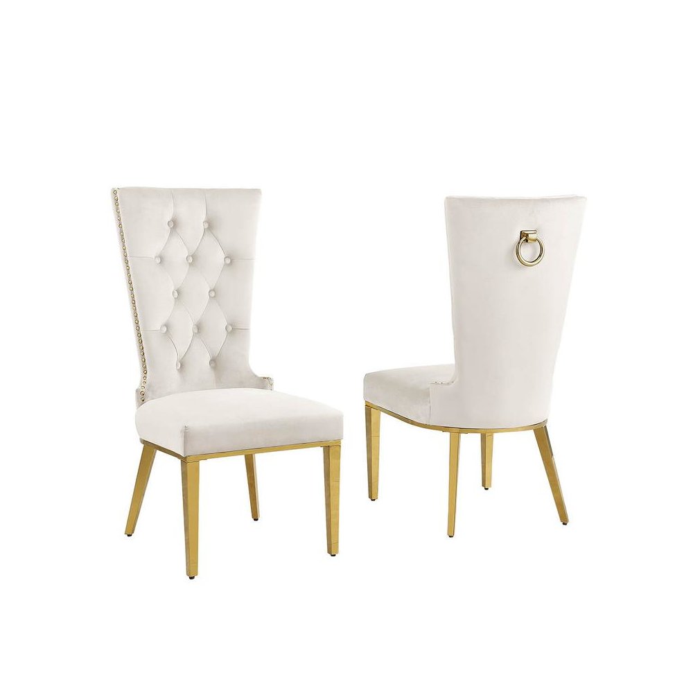Cream velvet side chair with gold stainless steel base (SET OF 2). Picture 1