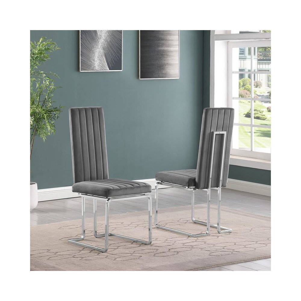 Dark grey velvet side chairs with silver base (SET OF 2). Picture 2