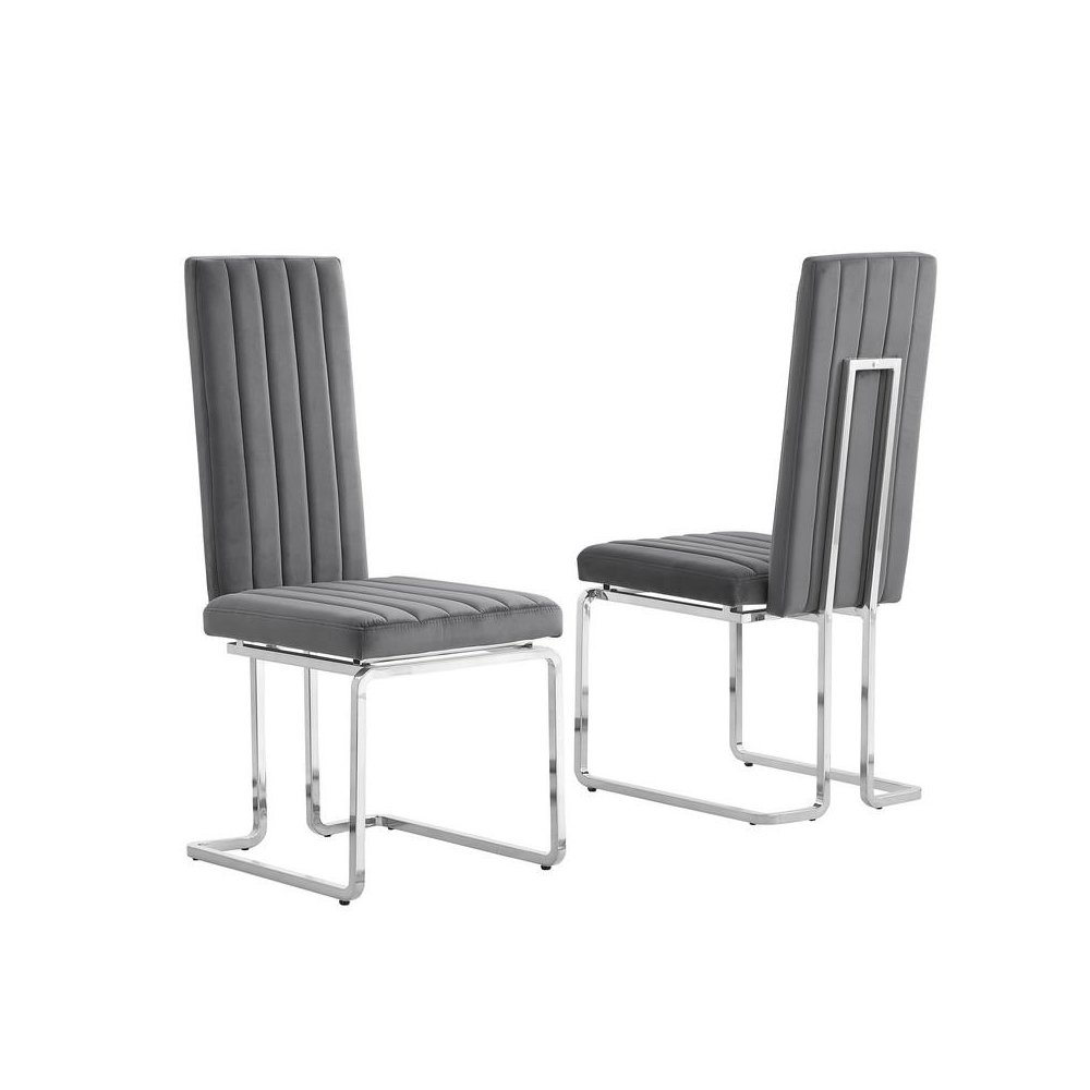 Dark grey velvet side chairs with silver base (SET OF 2). Picture 1