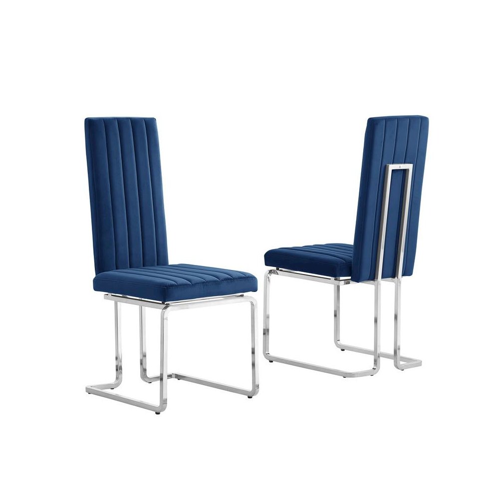Navy blue velvet side chairs with silver base (SET OF 2). Picture 1
