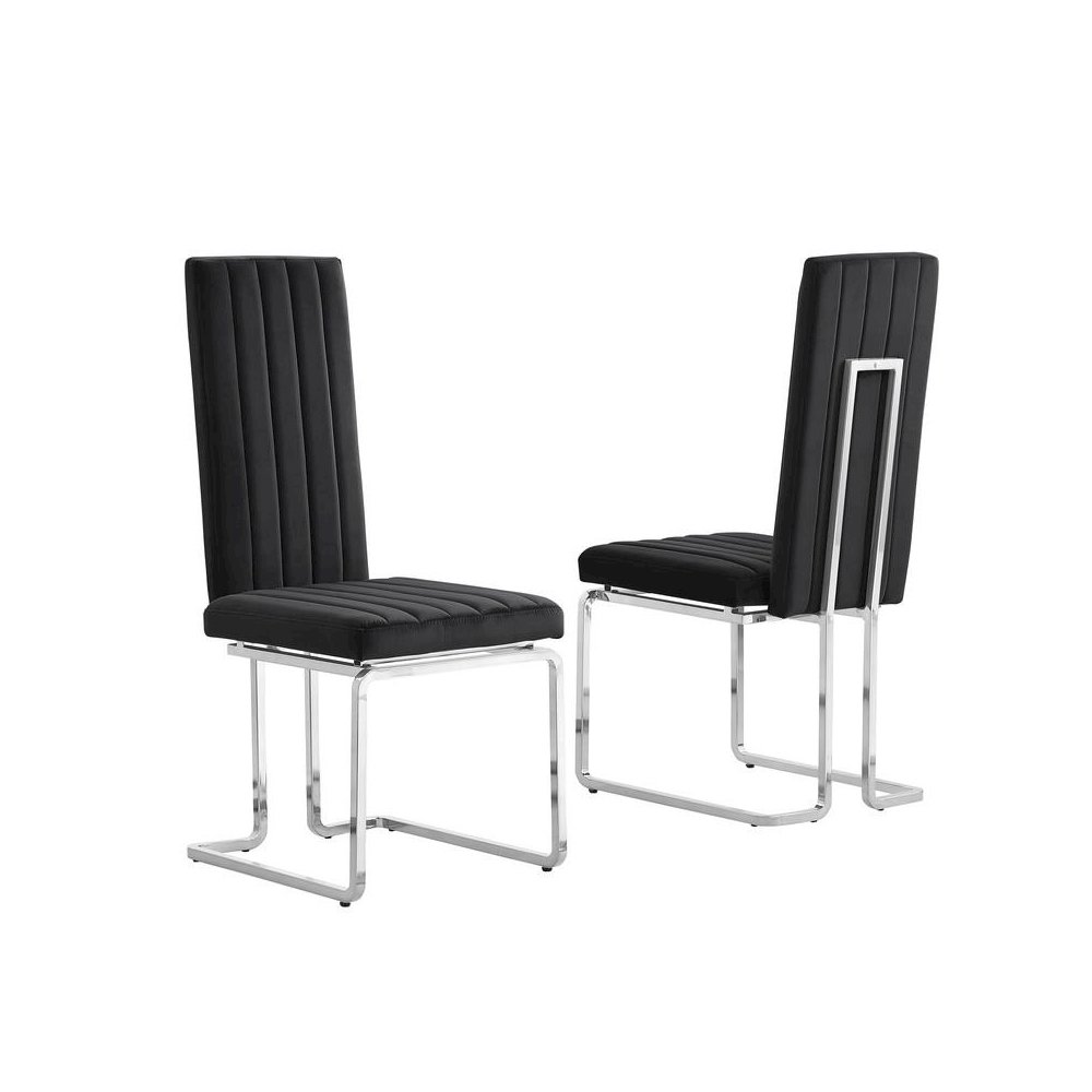 Black velvet side chairs with silver base (SET OF 2). Picture 1
