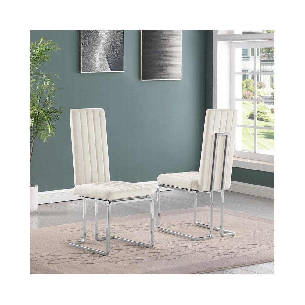 Cream velvet chairs with silver base (SET OF 2). Picture 2
