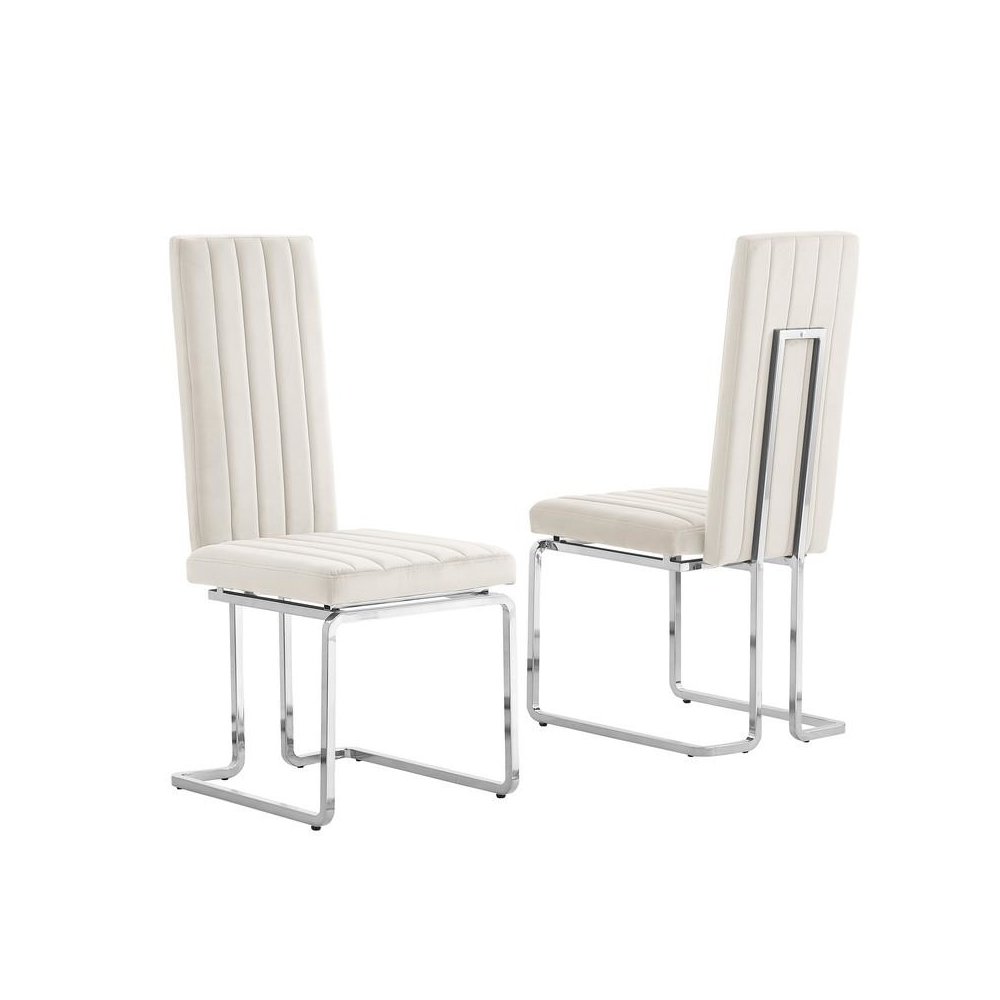 Cream velvet chairs with silver base (SET OF 2). Picture 1