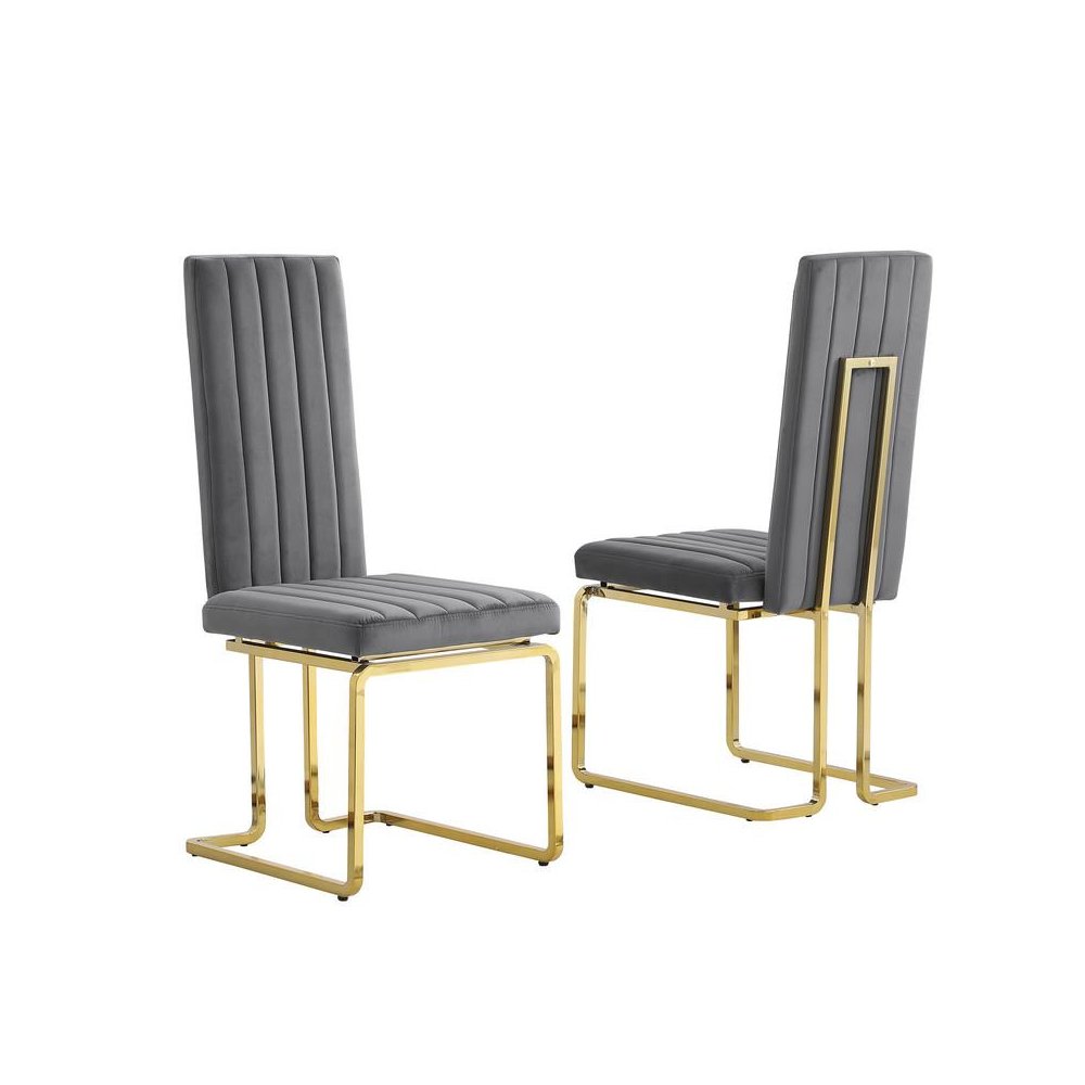 Dark grey velvet side chairs with gold color base (SET OF 2). Picture 1