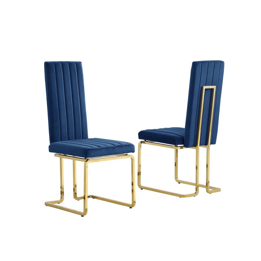 Navy blue velvet side chairs with gold color base (SET OF 2). Picture 1