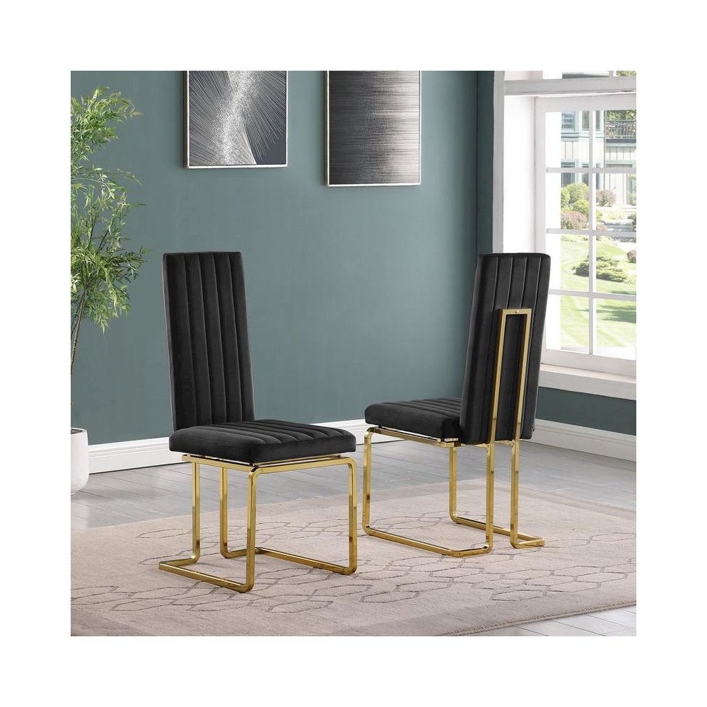 Black velvet side chairs with gold color base (SET OF 2). Picture 2