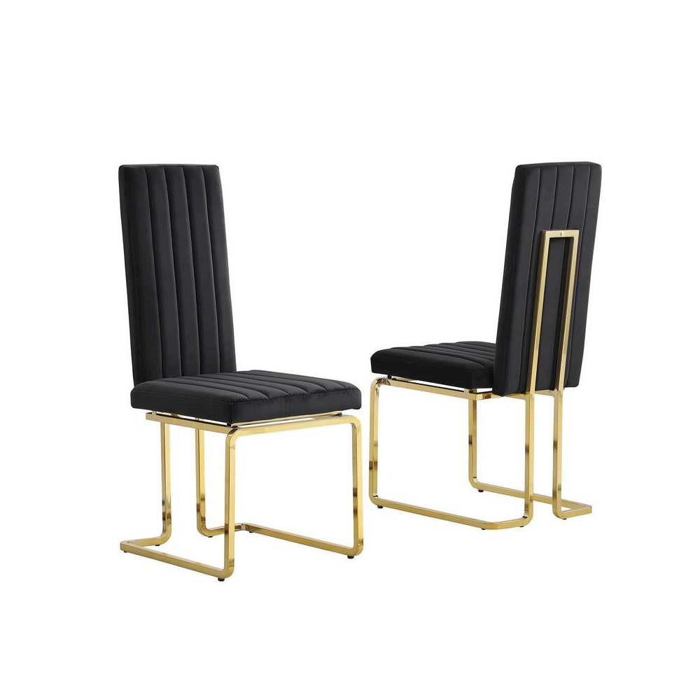 Black velvet side chairs with gold color base (SET OF 2). Picture 1
